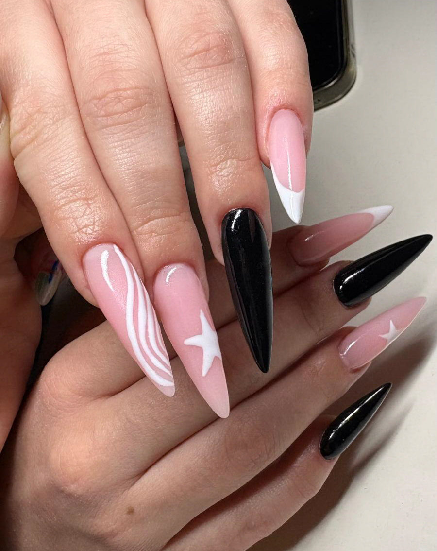 Manichiură pink white black
